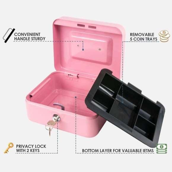 Pink Locking Cash Box with Handle - Picture 7 of 9